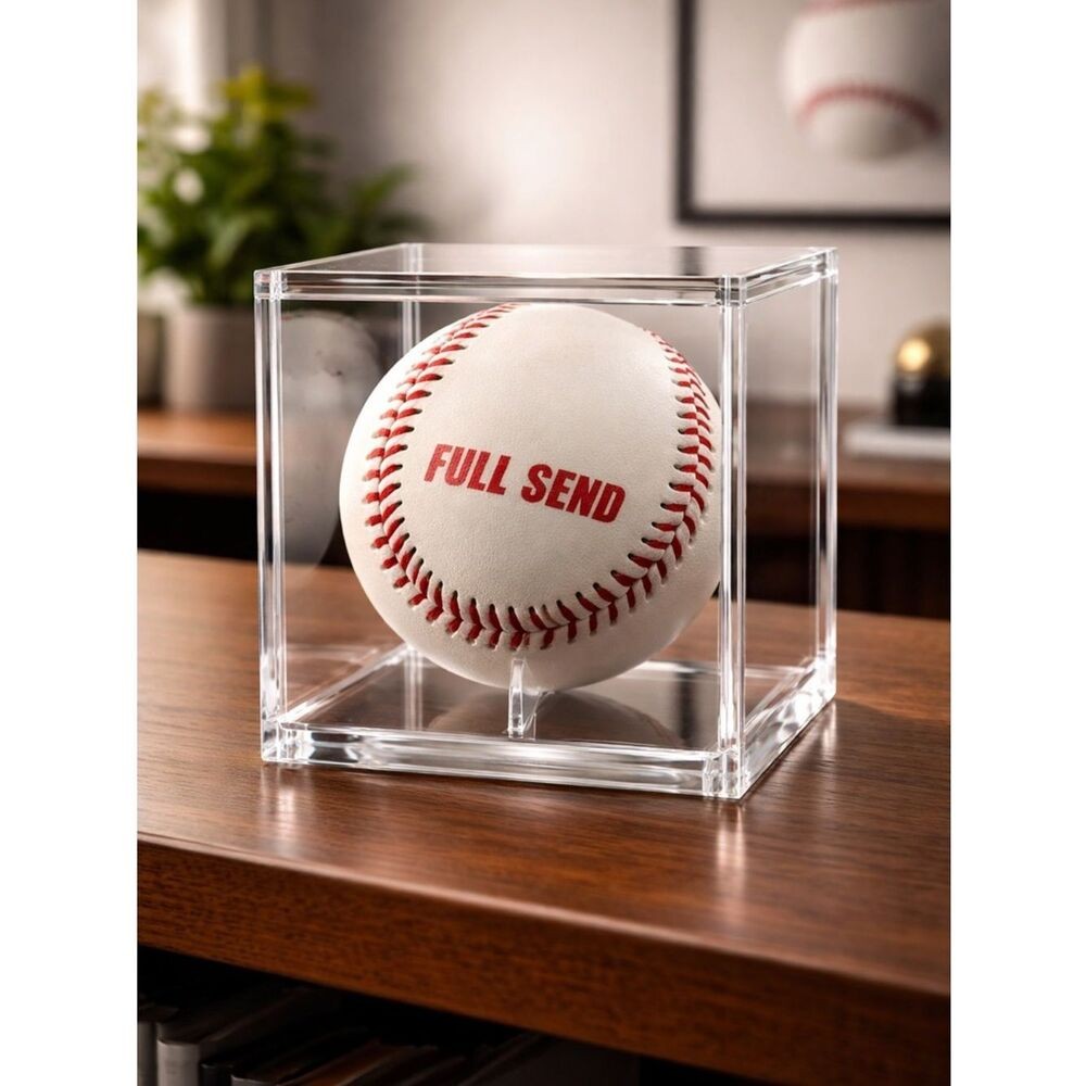 NIB Full Send Authentic Baseball with Protective Display Cube - imprinted in Red