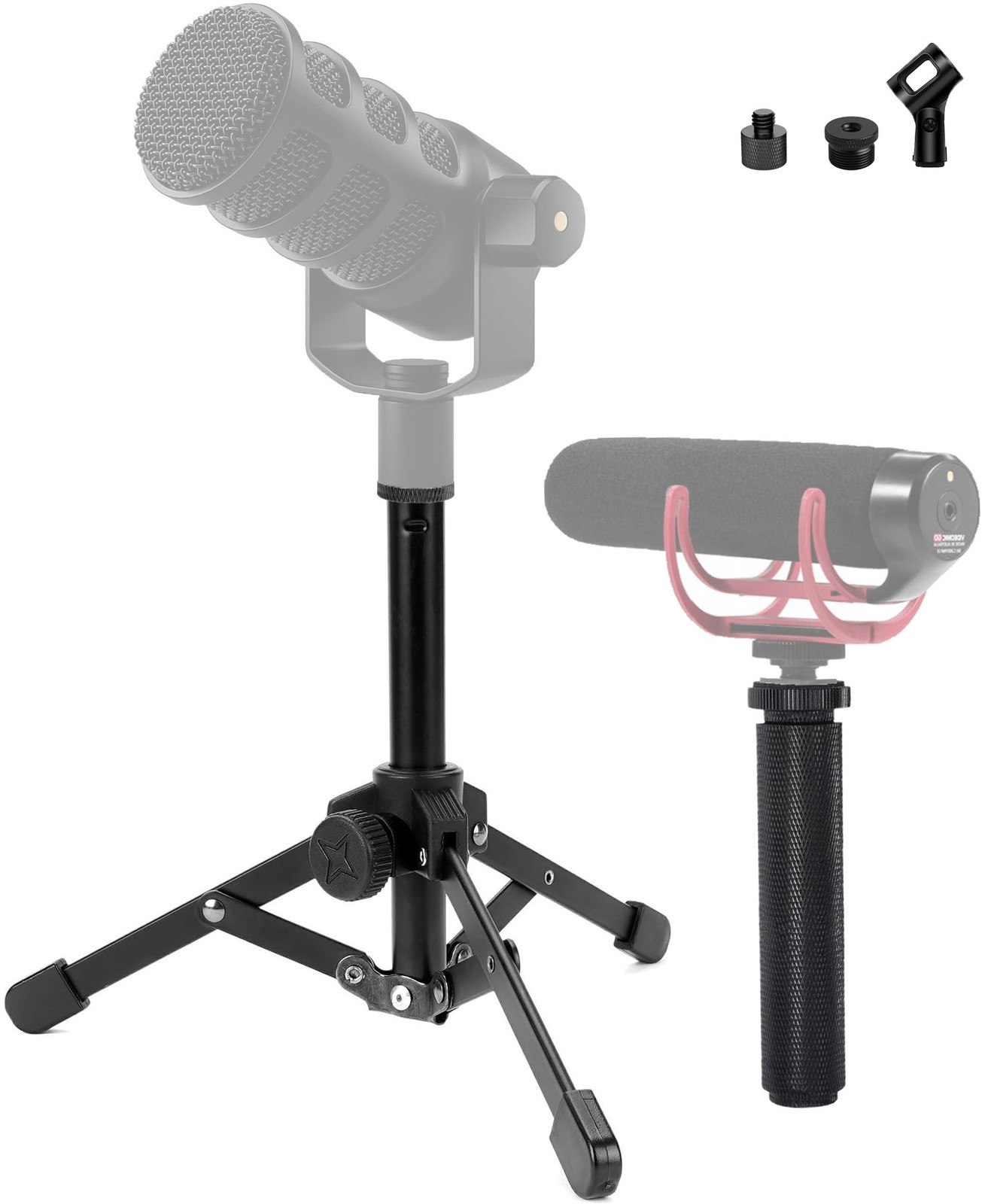 PodMic Tripod Stand and Videomic Handle Grip kit with RODE XLR USB Videomicro...