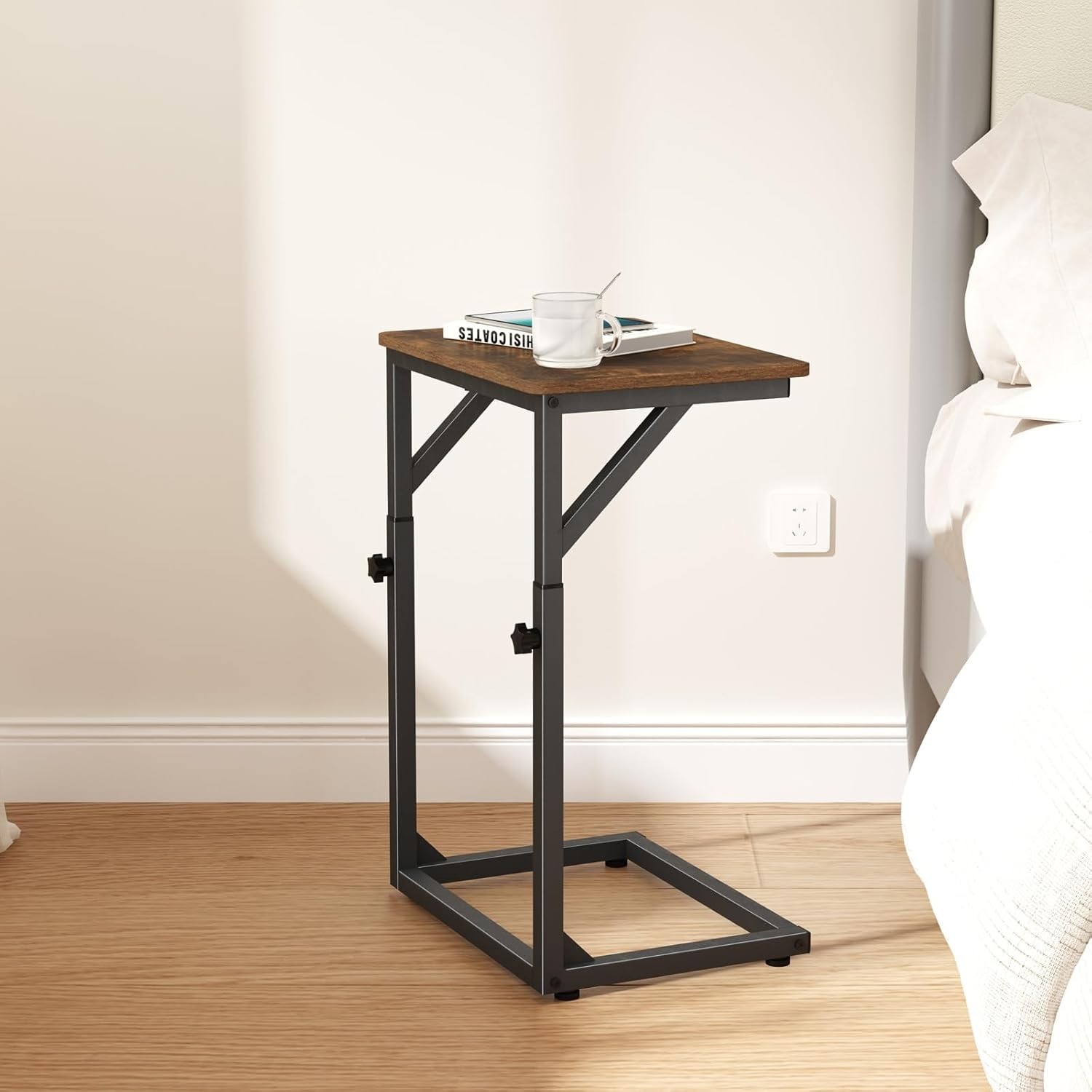 Adjustable C-Shaped End Table Small Side Table Couch Sofa TV Tray Table Living