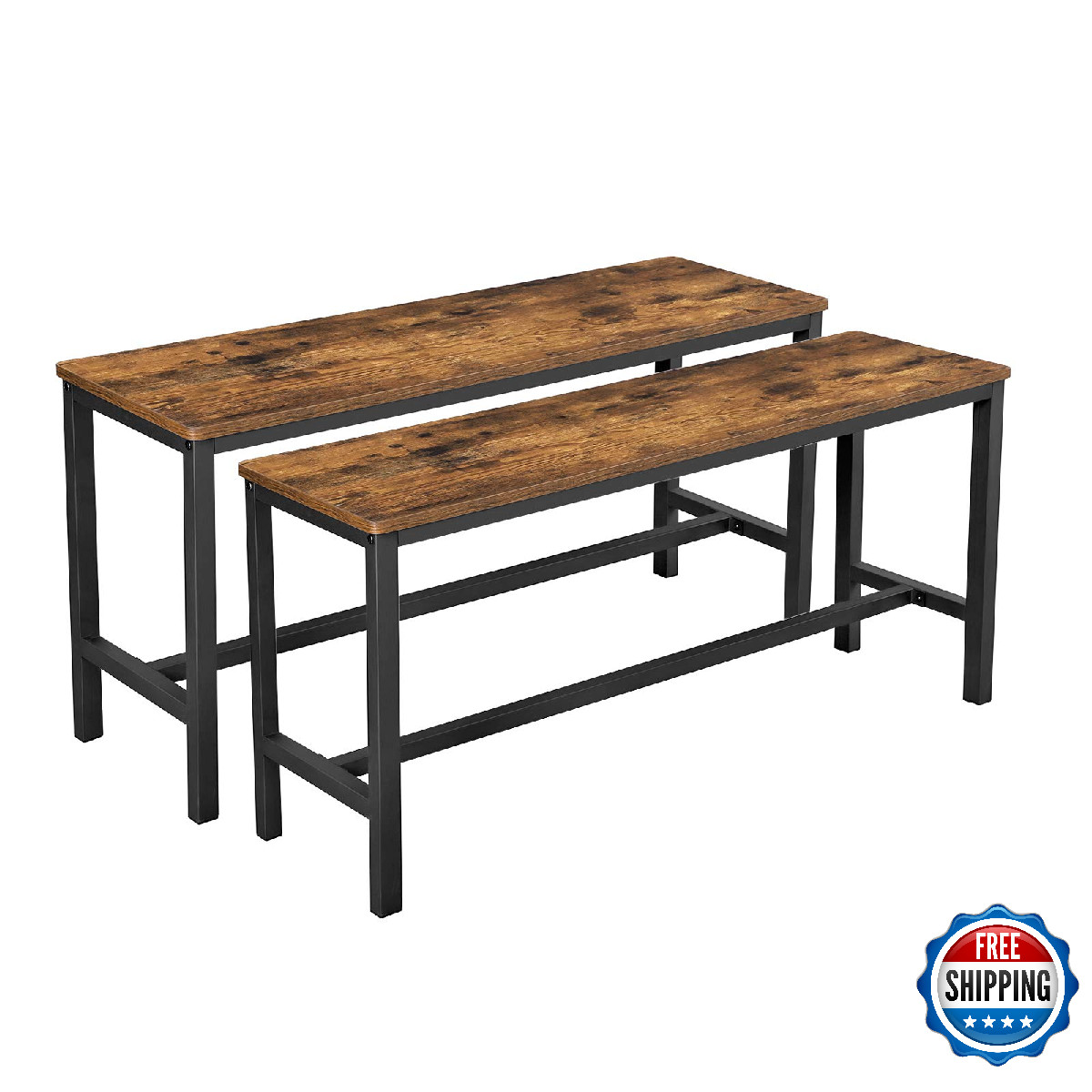 VASAGLE Dining Bench, Set of 2, Industrial Steel Frame, Kitchen, Living Room
