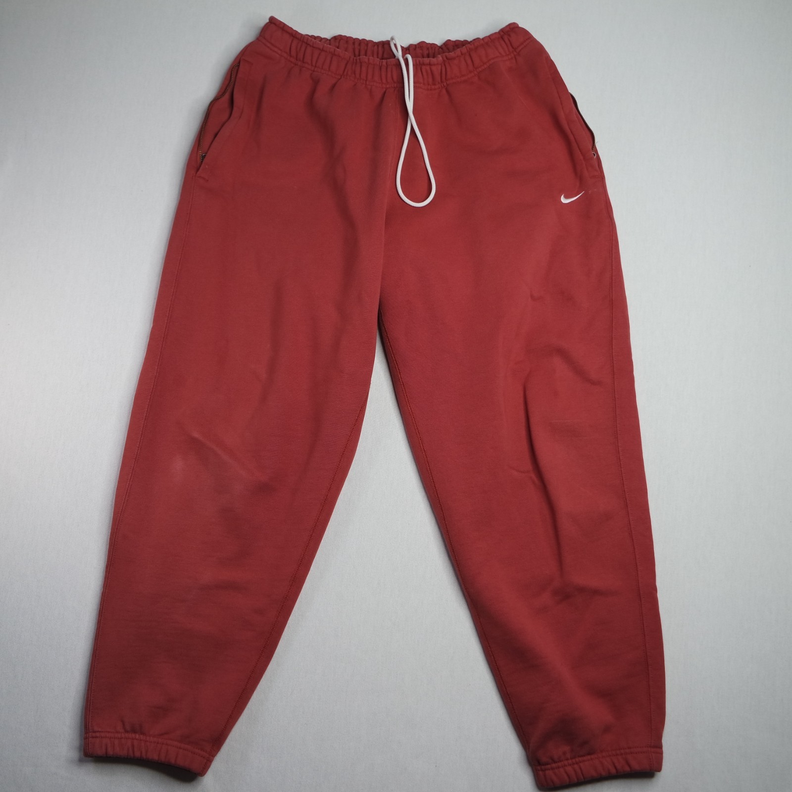 Nike Joggers Mens Large Red Sweatpants Relaxed Zip Pockets Heavyweight
