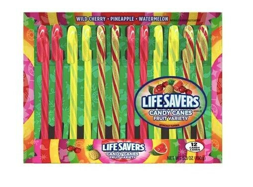 Lifesavers Fruit Variety (12) Candy Canes - Wild Cherry - Pineapple - Watermelon