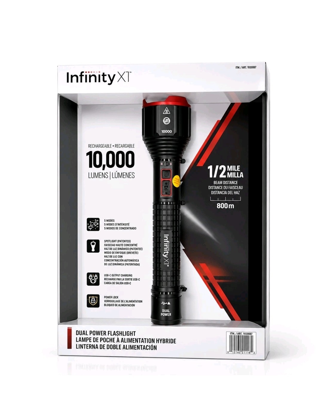 Infinity X1 10000 Lumen Dual Power Rechargeable Flashlight with USB-C Power Bank