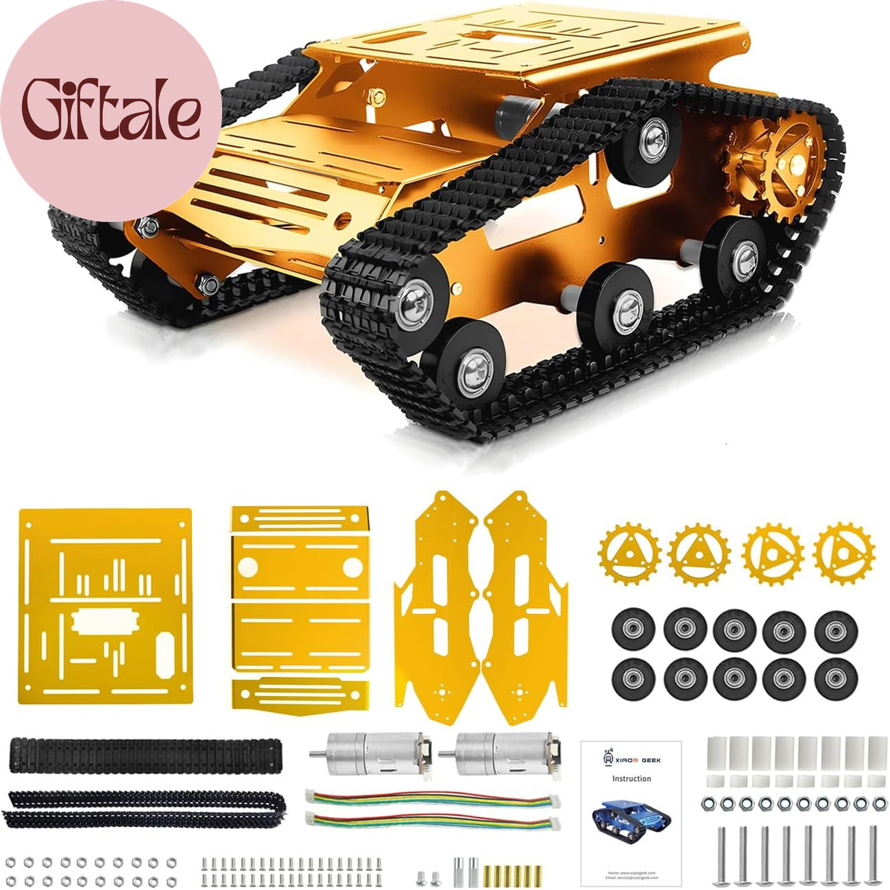 Tank Car Chassis with Encoder Motor, Shock Absorbing Robot Chassis Full-Metal Ro