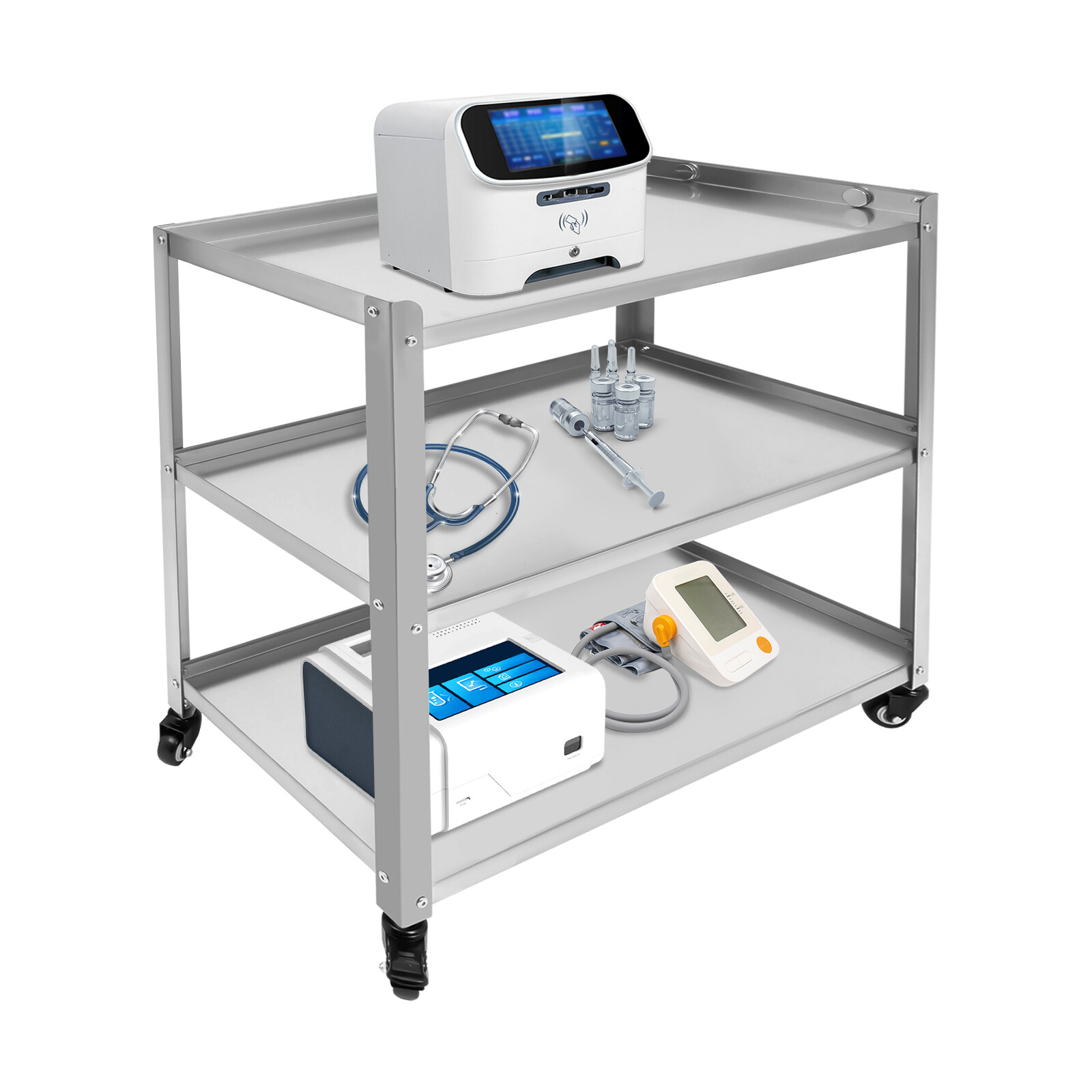 3-Tier Kitchen Trolley Cart Utility Serving Storage Rolling Cart Stainless Steel