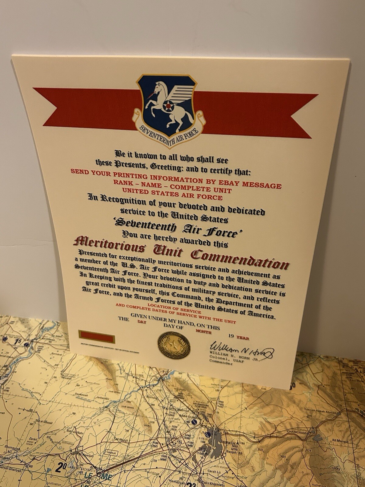 U.S. AIR FORCE / 17TH AIR FORCE - MERITORIOUS UNIT COMMENDATION CERTIFICATE