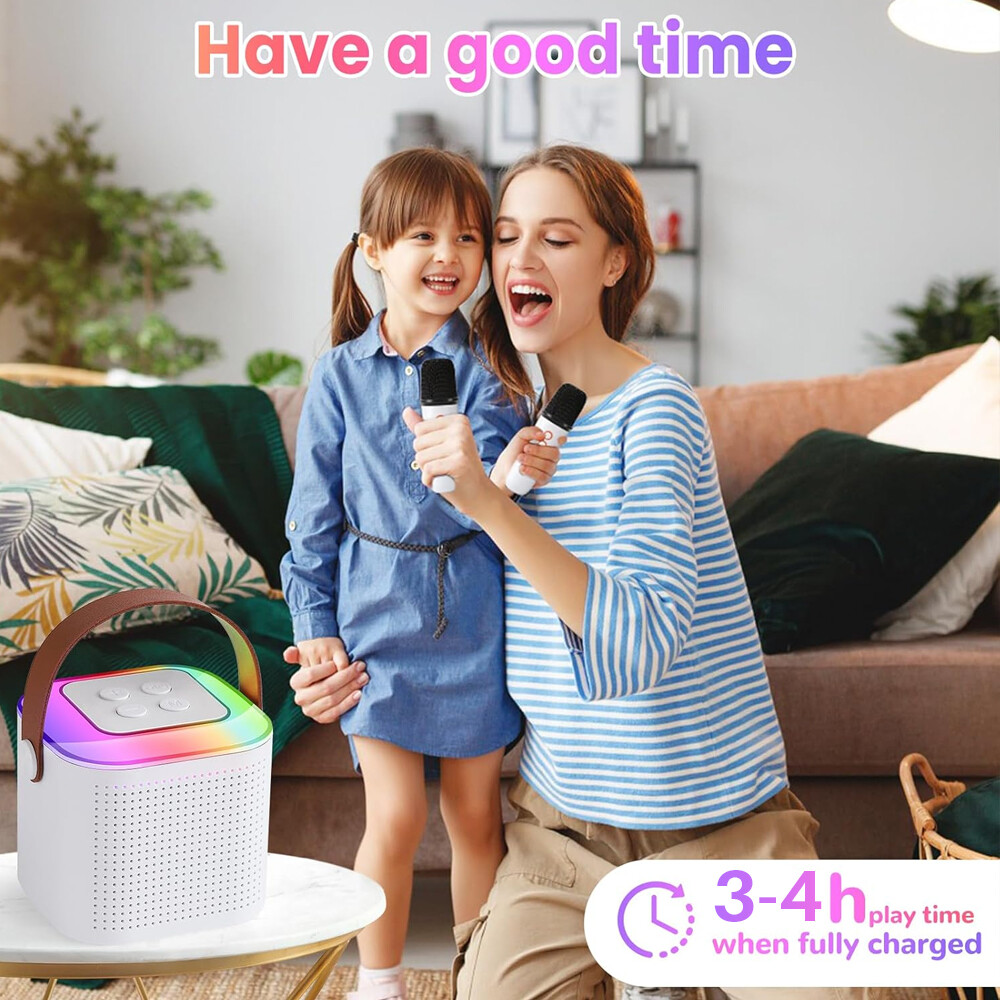 Mini Kids Karaoke Machine Portable Bluetooth Speaker with 2 Wireless Microphone
