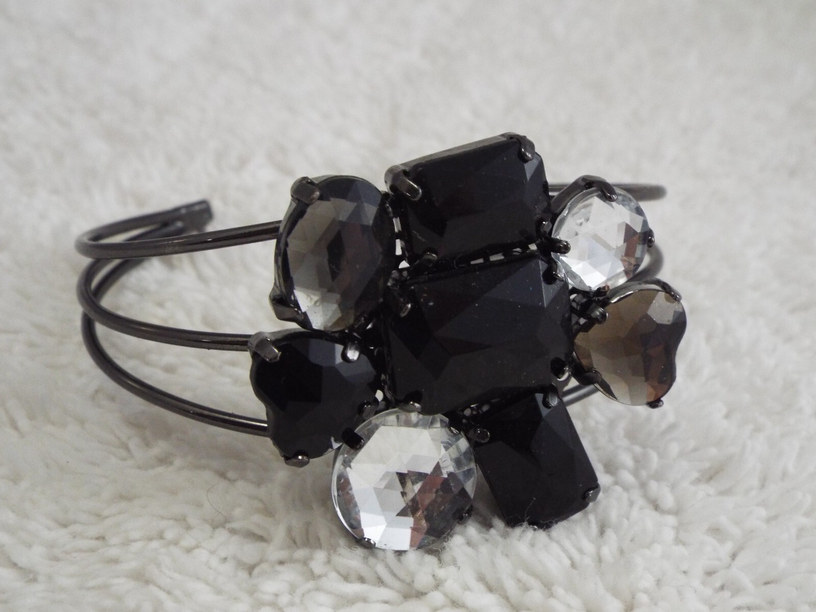 Gunmetal Clear Smokey Black Faux Rhinestone Cuff Bracelet (B28)