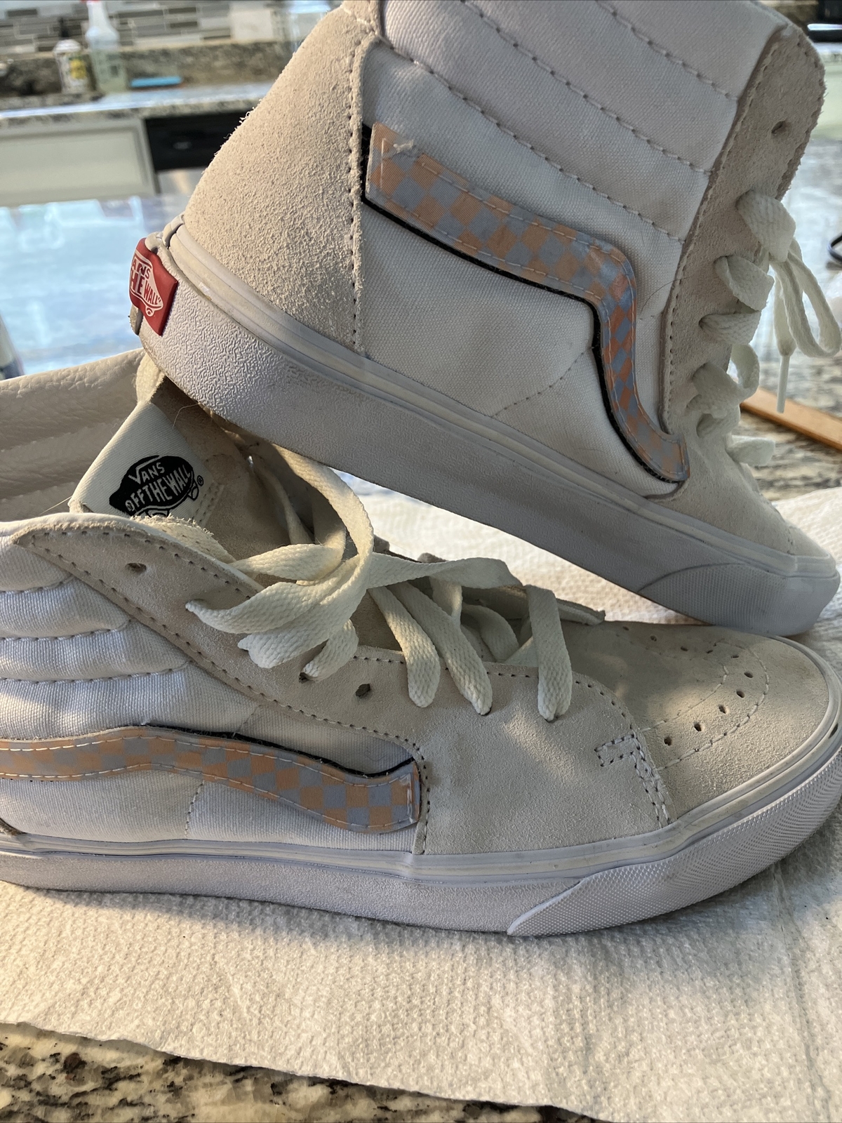 Vans lenticular side stripe orange and white High Top Off The Wall Shoes 9