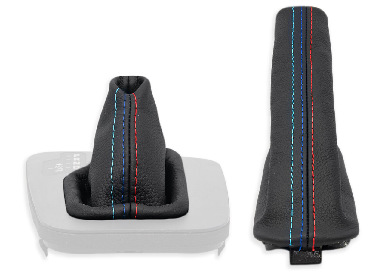 FOR BMW E46 automat. GEAR SHIFT + EBRAKE GAITER LEATHER STITCHING MPOWER + FRAME
