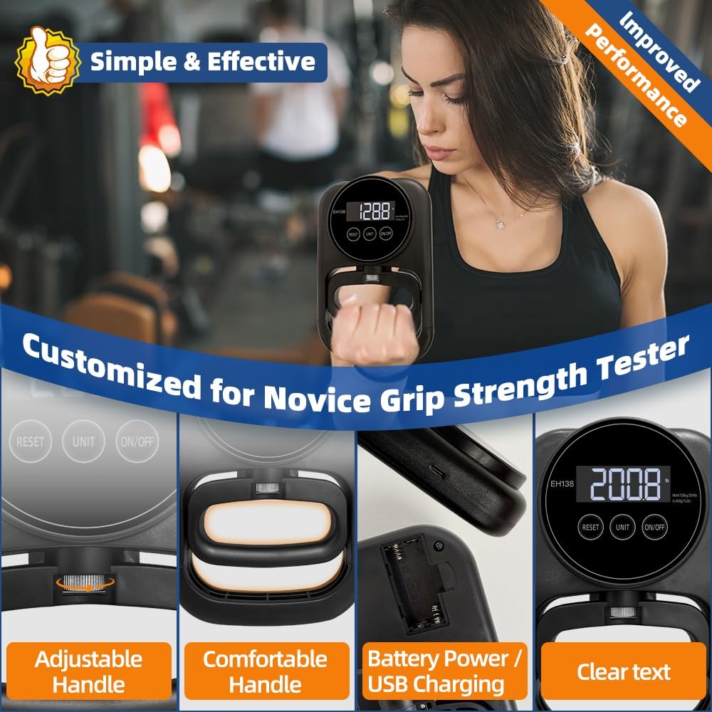 Grip Strength Tester Hand Gripper Grip Strength Trainer Hand Dynamometer Han...