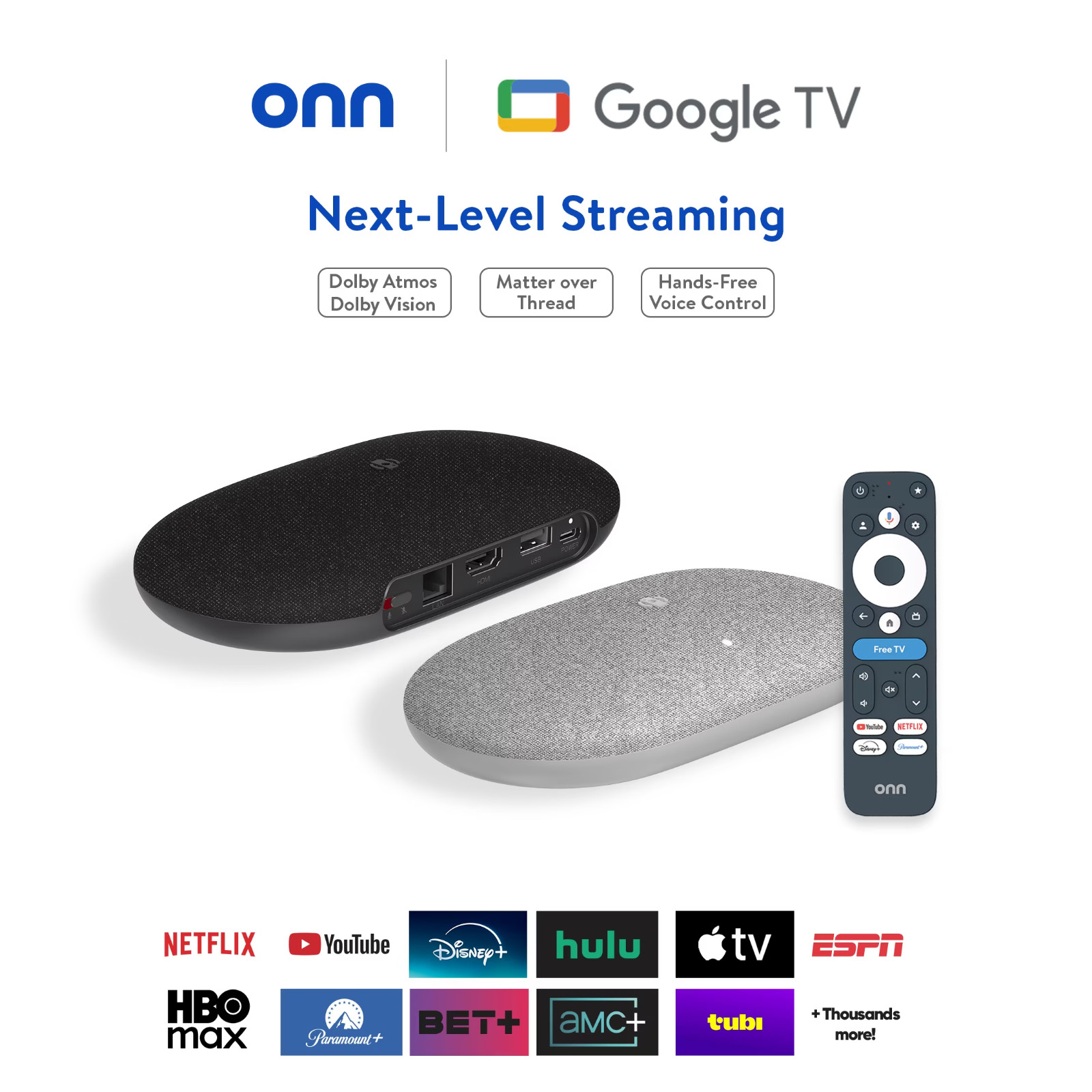 Onn 4K Pro Streaming Device Google TV, 32GB, Dolby Vision, Ethernet