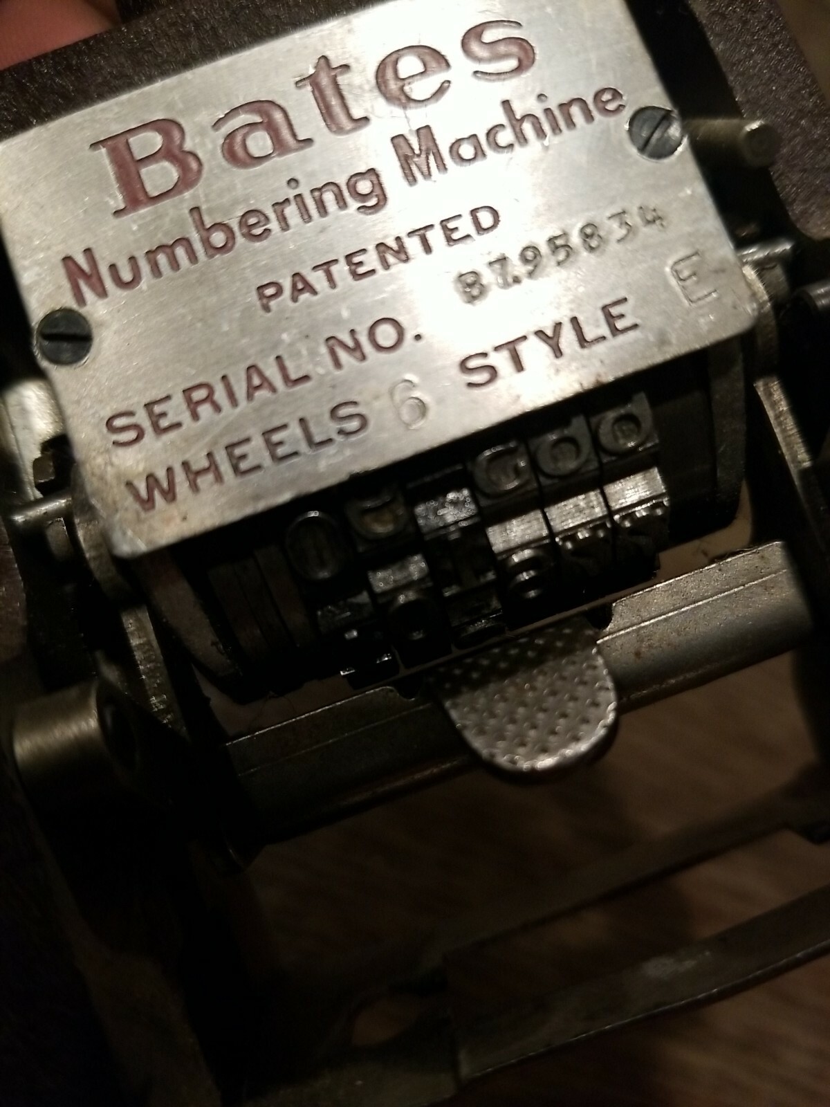 Bates Vintage Numbering Machine Stamper 6 Wheel Style E