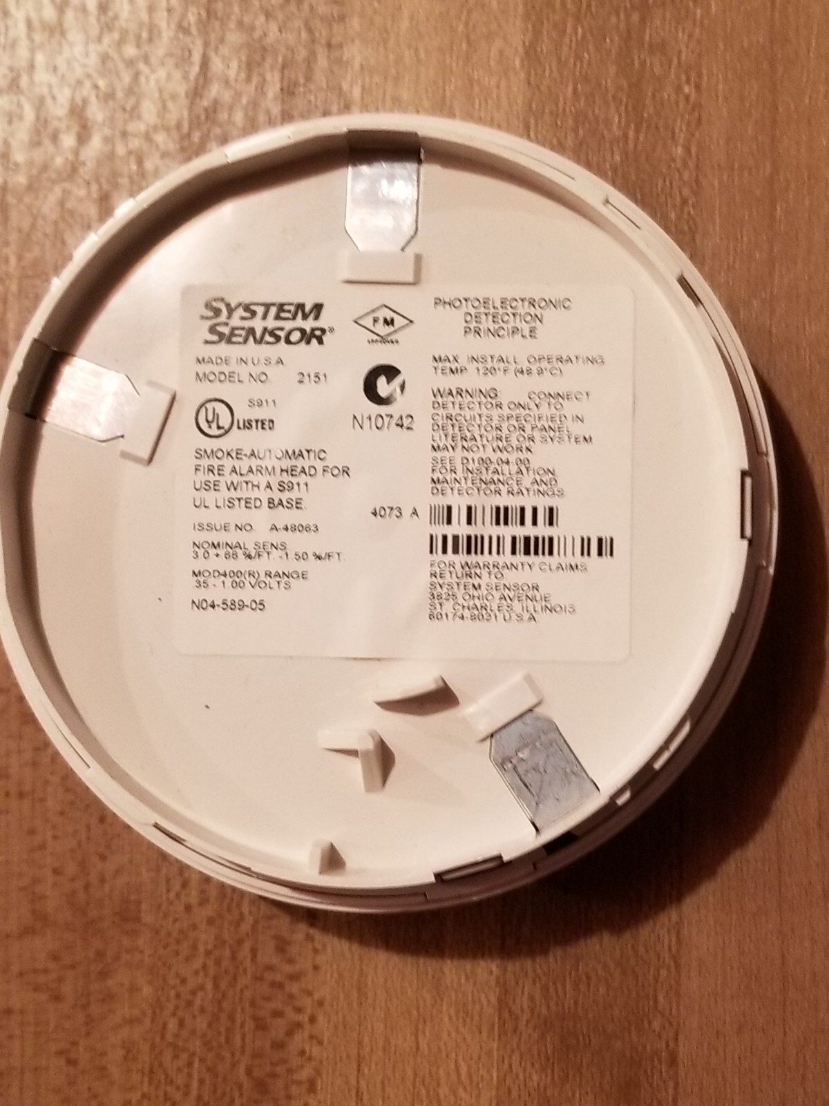 System Sensor ~ 2151 ~ Photoelectric Smoke Detector Head