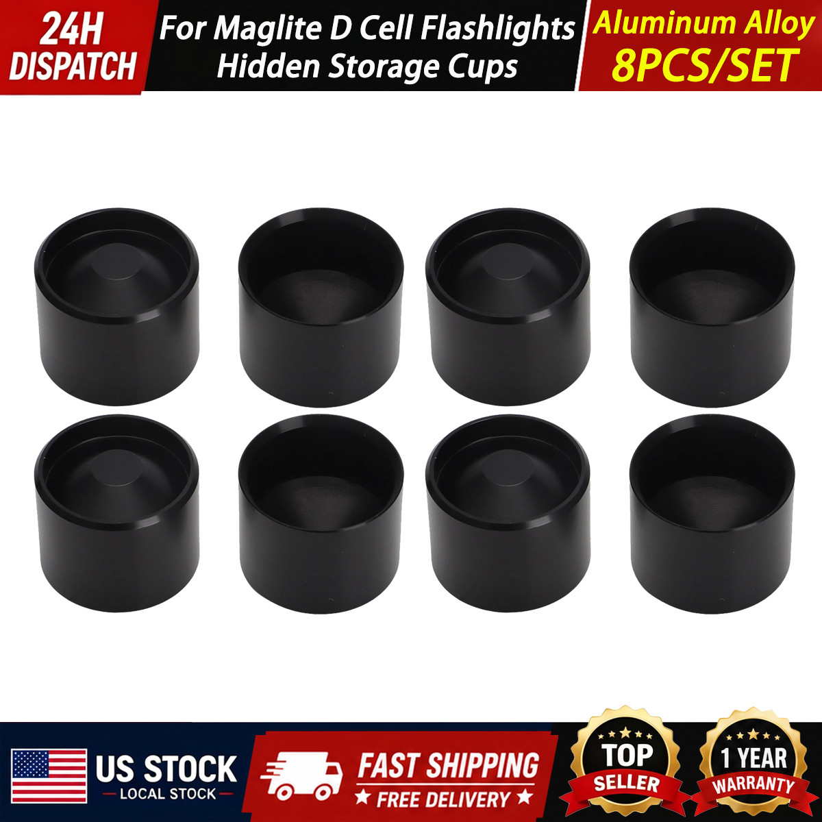 For Maglite D Cell Dry Storage Hidden Cups Anodized Aluminum Non Freeze Plugs *8