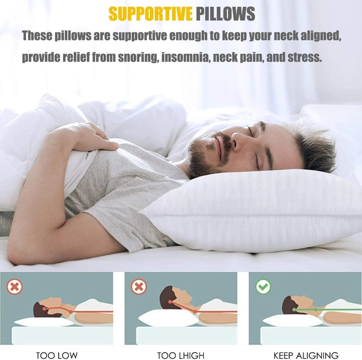 Breathable Queen Size Down Alternative Pillows - Soft 2 Pack for All Sleepers