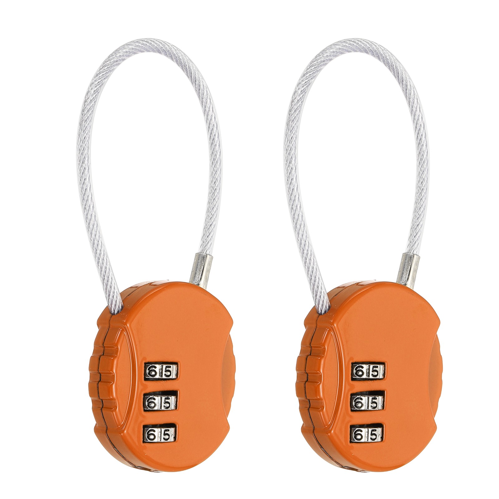 2-Pack Combination Padlock, 3 Digit Round Shaped Cable Luggage Lock [Orange]