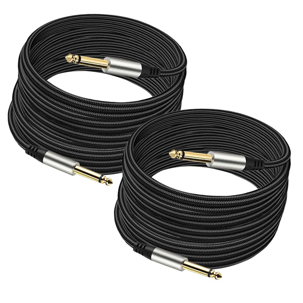 2 PC Guitar Cables 1/4 '' 6.33mm Straight TS Jack Nylon Braided Studio Cord 5M