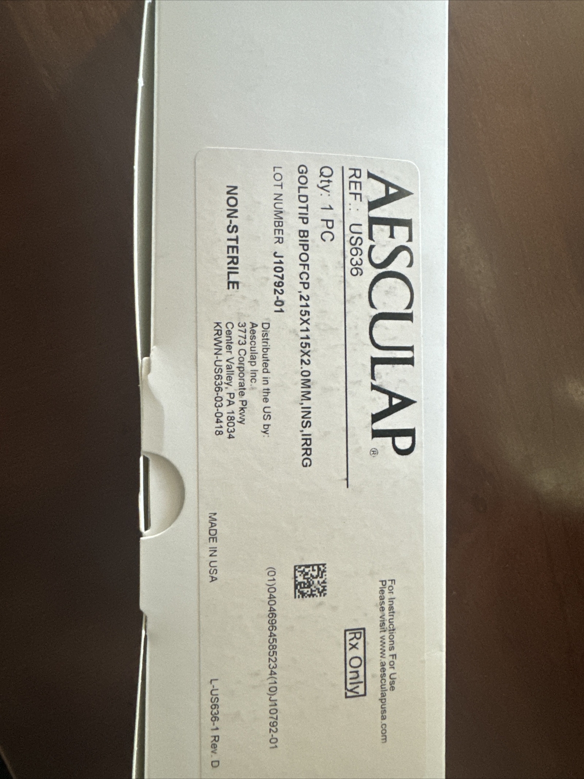 Aesculap Goldtip BiPolar Forcep - 215 X 115 X 2.0MM, INS, IRRG - US636