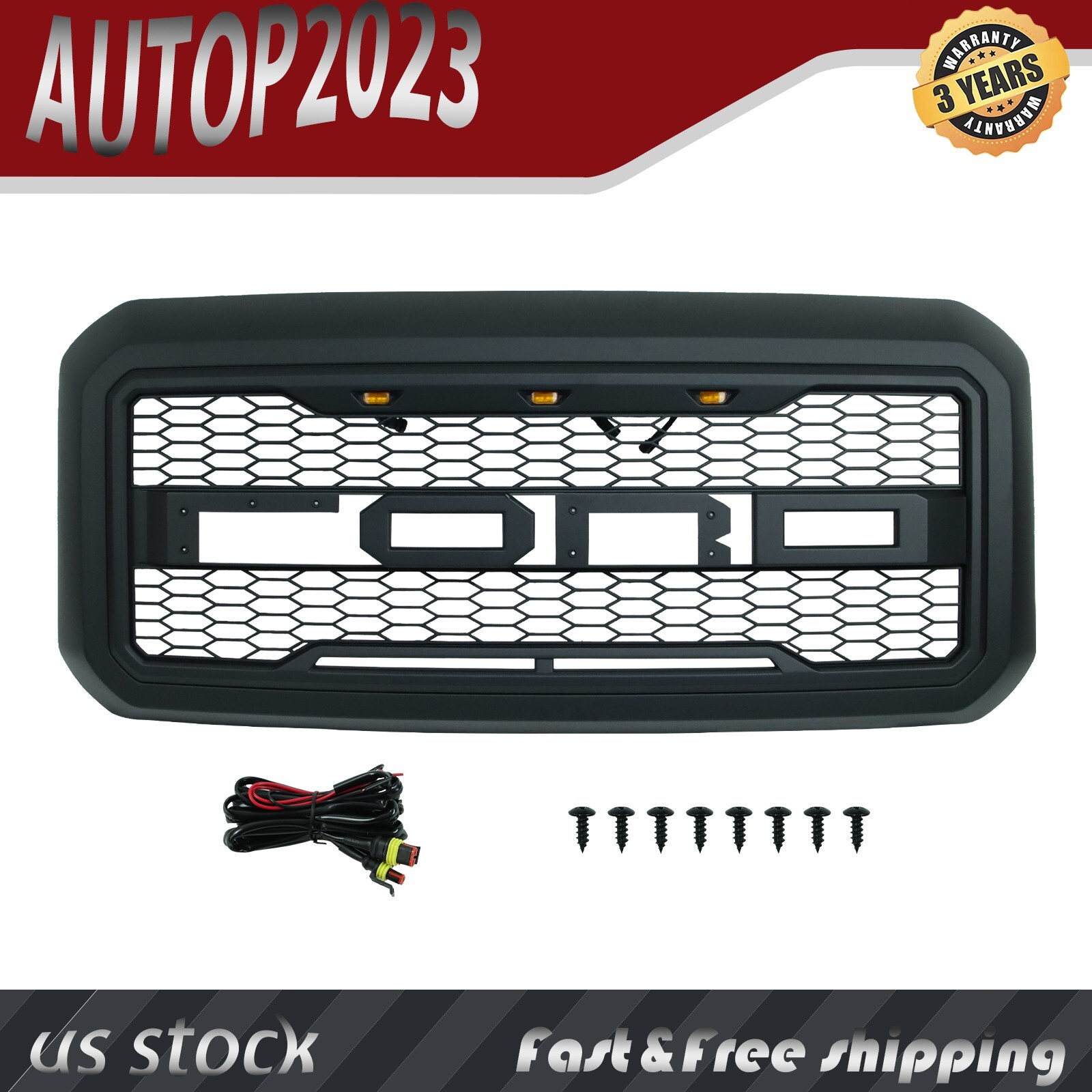 Front Grill for 2012-2016 FORD F250 W/Lights Black