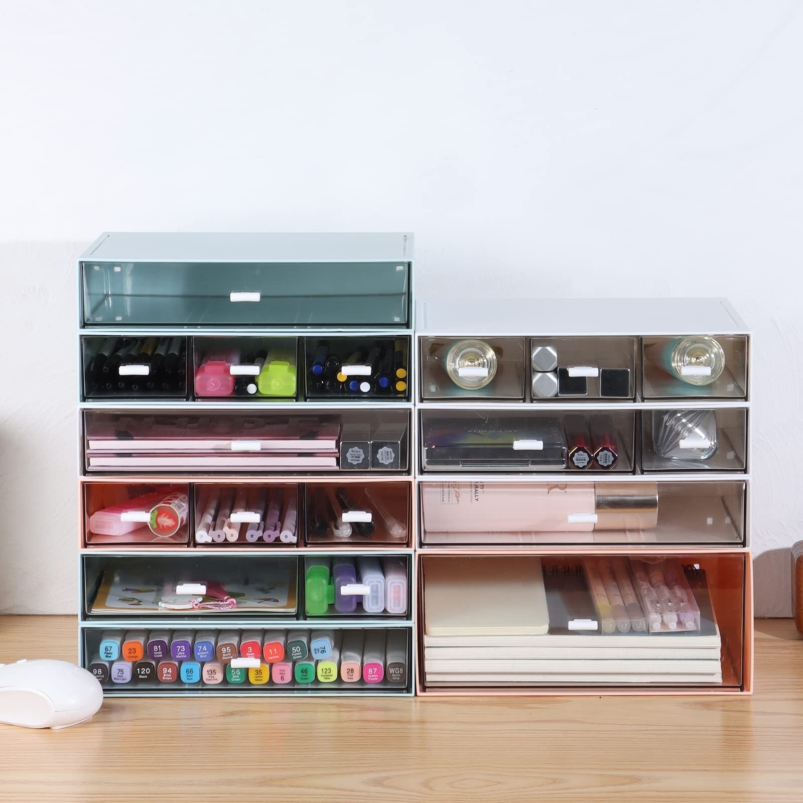 Desk Craft Organizer and Storage with 7 Flat Drawers, Stackable Plastic Deskt...