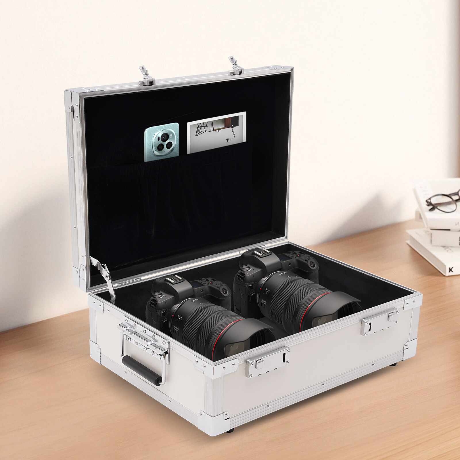 Silver Storage Lock Box Tabletop Lockable Storage Box 46*33*12.5cm Portable Box