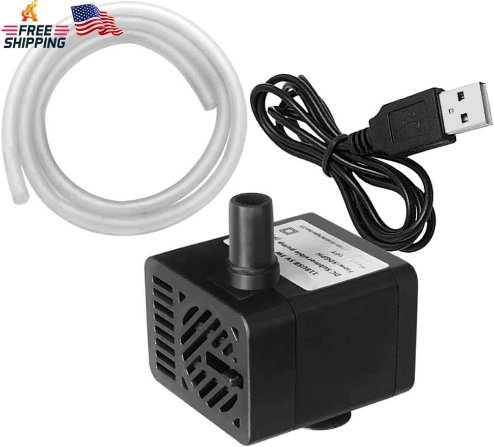 PULACO DC 5V USB Mini Submersible Water Pump with Tubing for Pet Fountain, Aquar