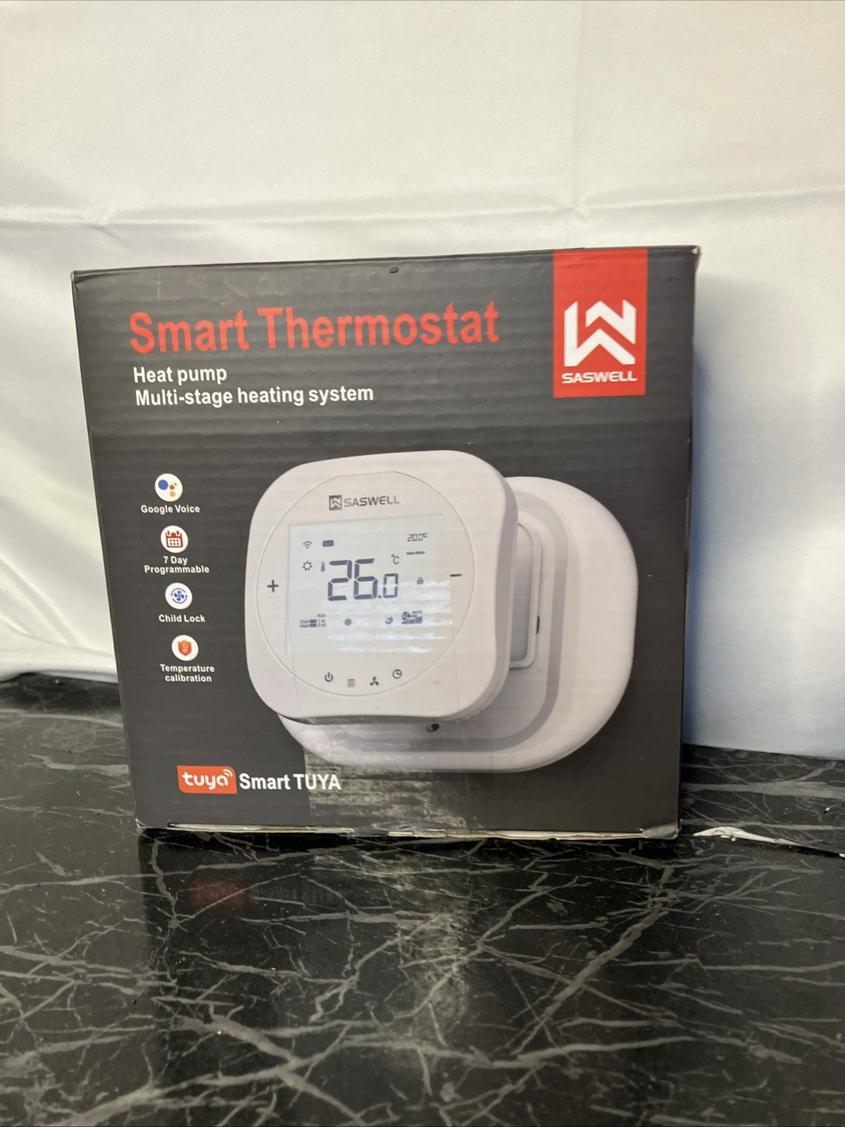 SASWELL Smart WiFi Thermostat 3H/2C Heat Pump Programmable Touchscreen Black @A