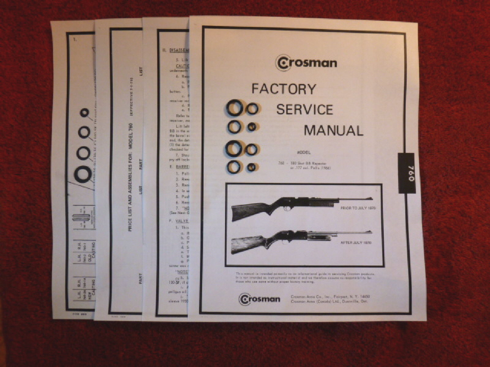 Crosman 760 Rifle (1966 to 1977) 2 Seal Kits + Factory Service Manual W/ Guide