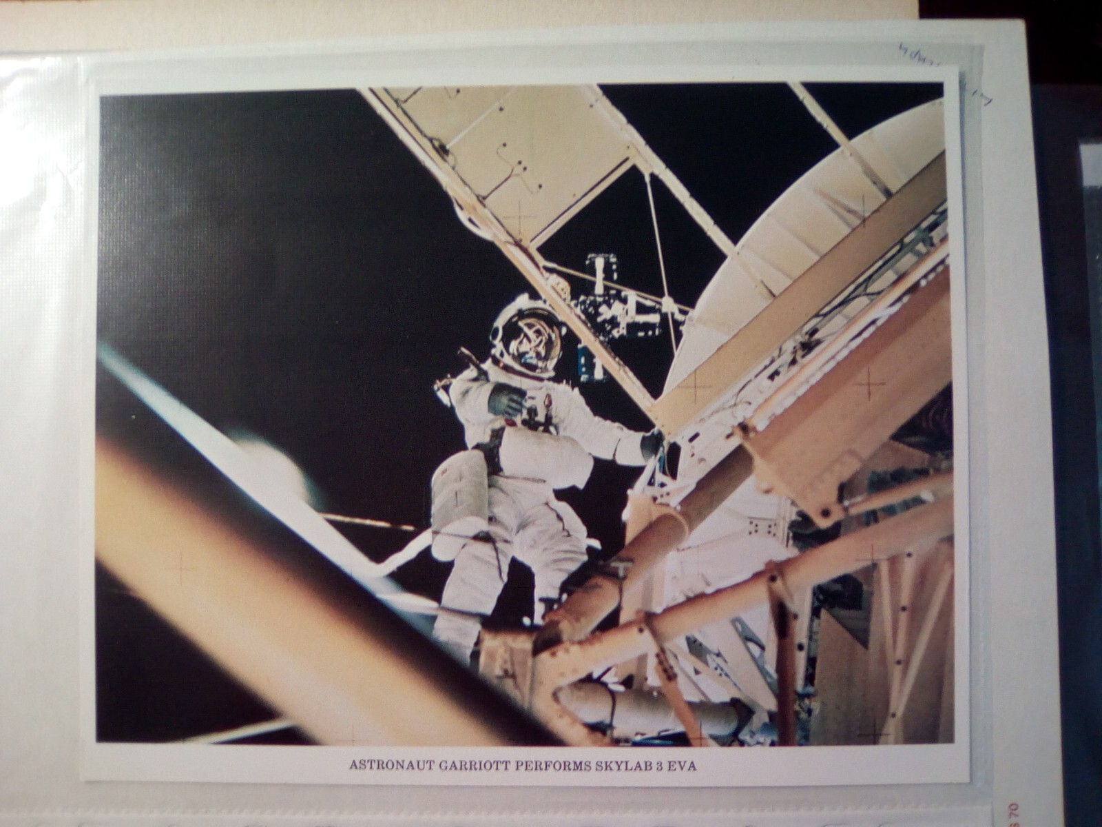 vintage nasa lithograph astrounaut garriott performs skylab 3 eva print np