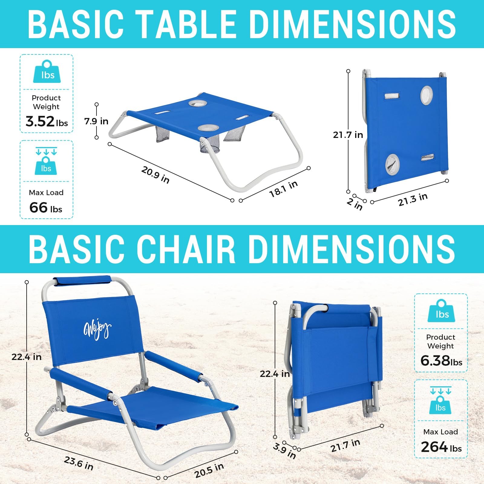 #WEJOY 2 Beach Chairs and Table Set Lightweight & Folding Backpack Beach Chai...