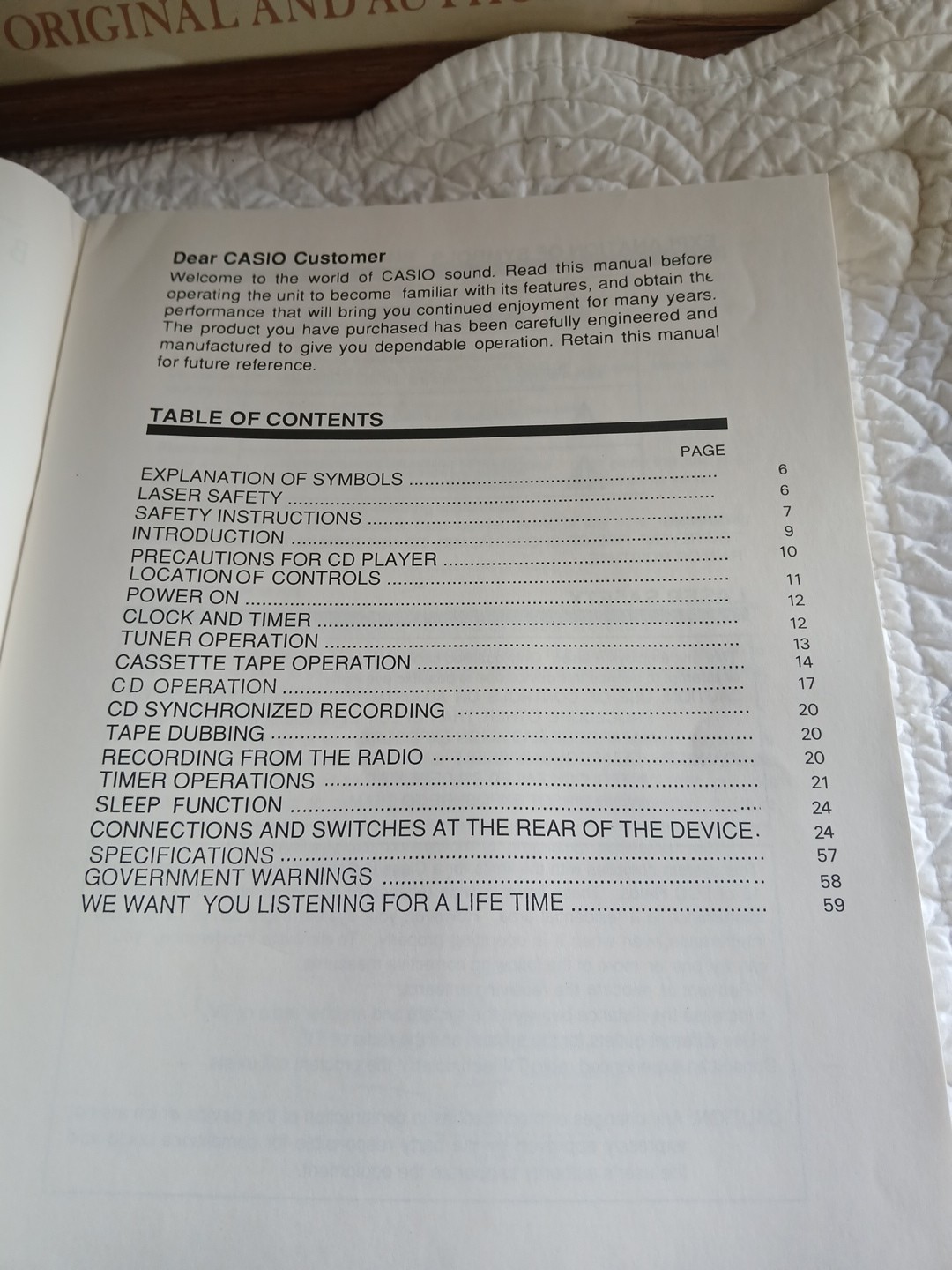 Casio Owner's Manual Portable Mini Component System # CD-960