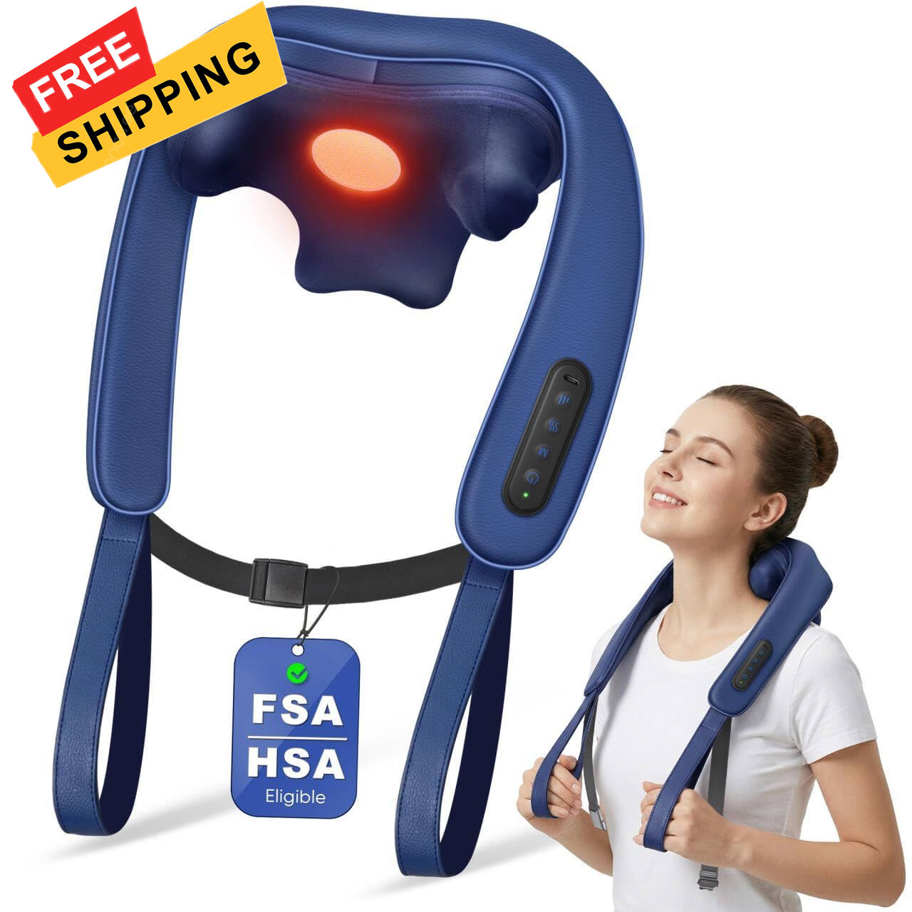Musugy Electric Shiatsu Neck and Shoulder Massager with Heat, Blue