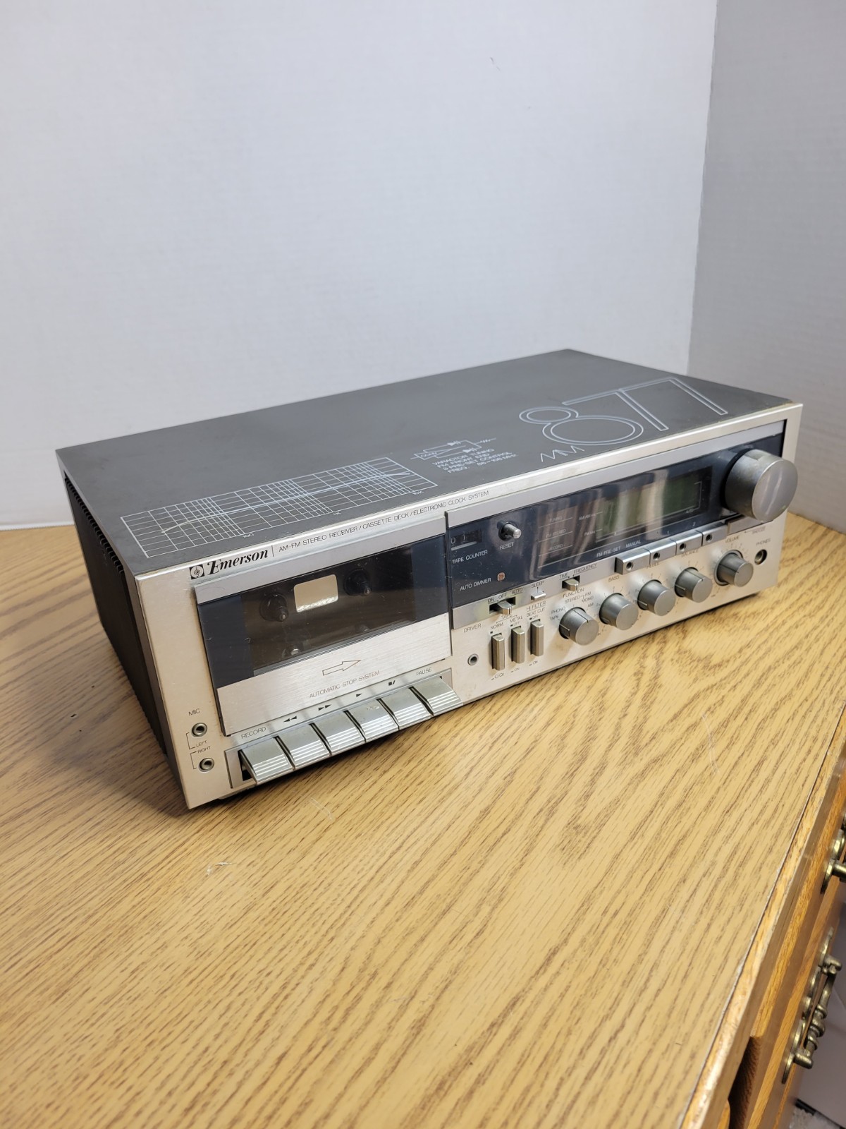 Vintage Emerson MM87 Cassette Deck Metal Player Stereo Receiver AM/FM Clock