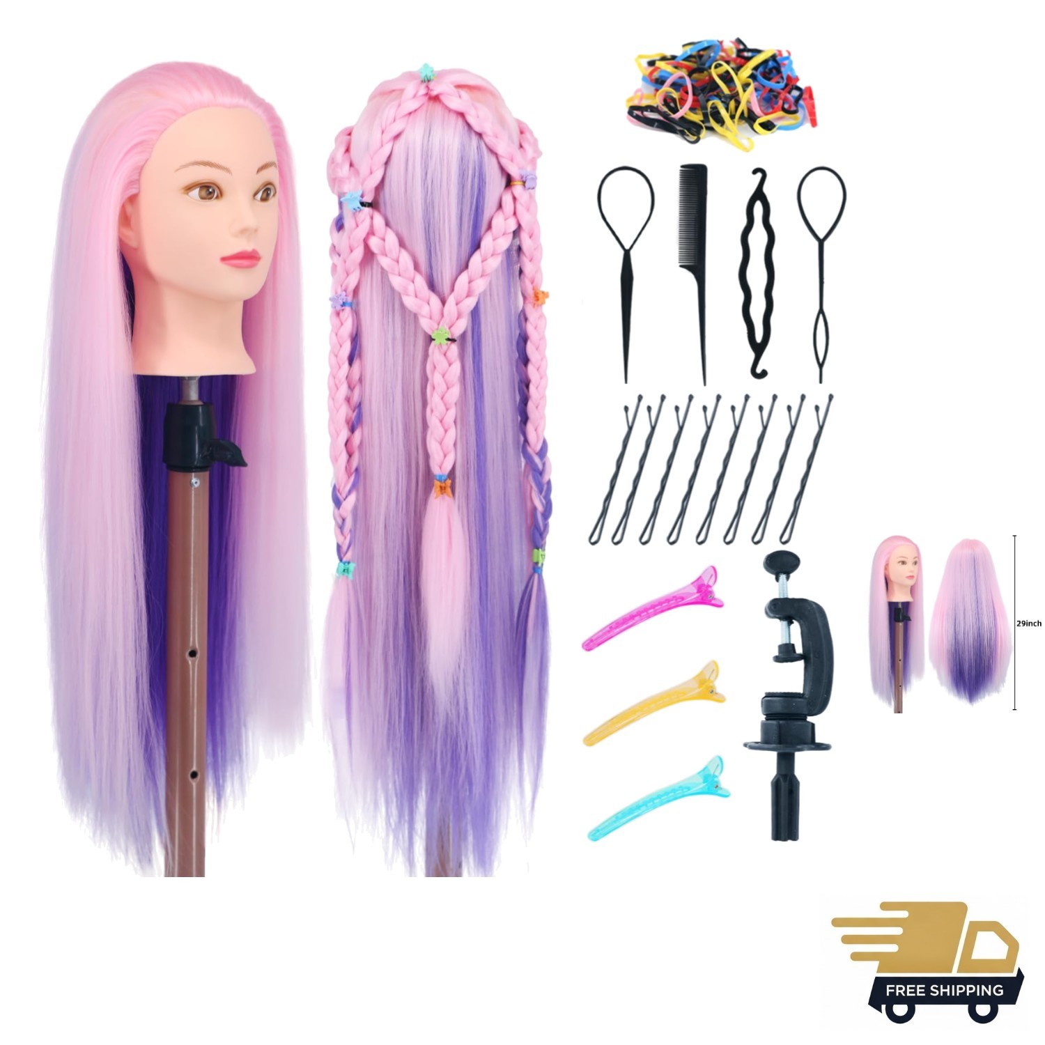 Mannequin Head with Hair, 29'' Doll Head for Hair Styling Training Head Manik...