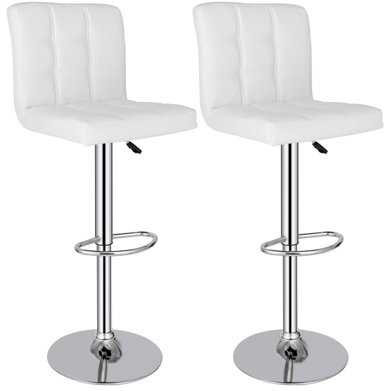 Set of 2 Swivel Bar Stools PU Leather Chairs w/3 Level Gas Rod Sturdy White
