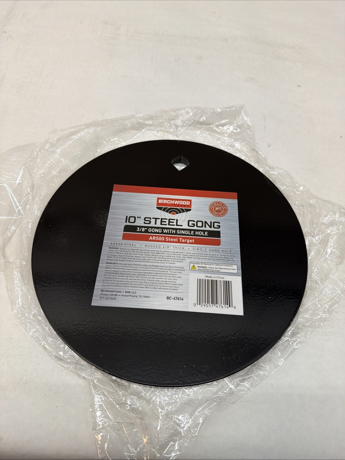 Birchwood Casey 10" Single Hole Gong Target 3/8" Ar500 Steel  BC-47614