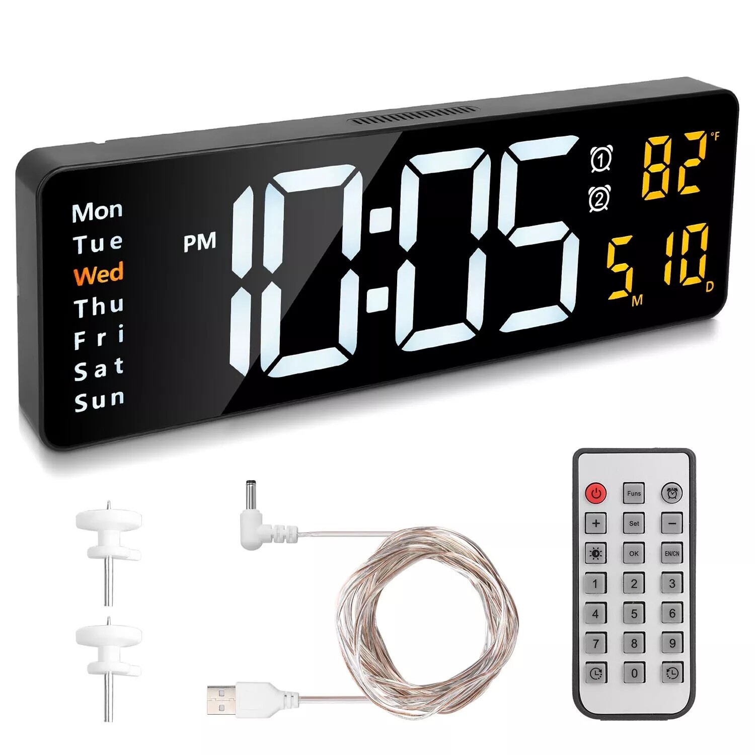 16" Large Digital Wall Clock with Remote, Large Display LED Wall Clock Timer USA