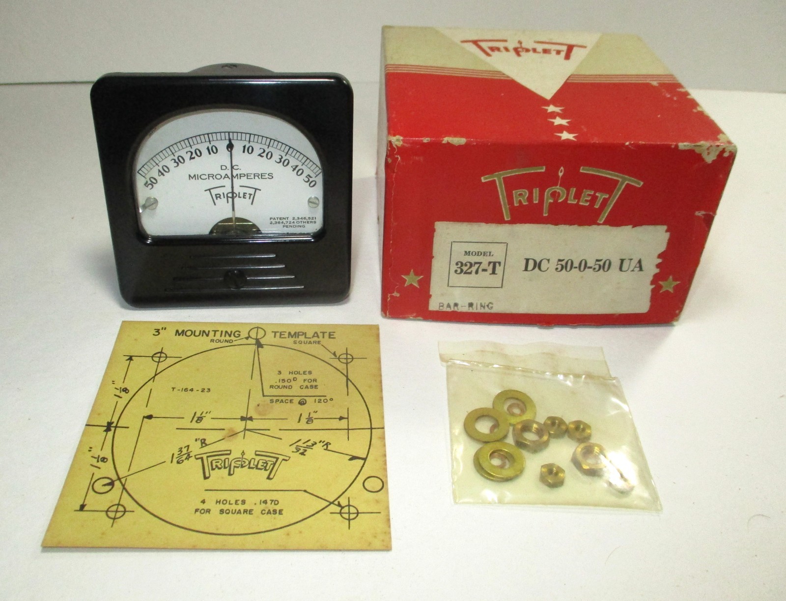 Triplett Model 327-T 50-0-50 DC Microamps 3" x 3" Panel Meter NOS In Open Box