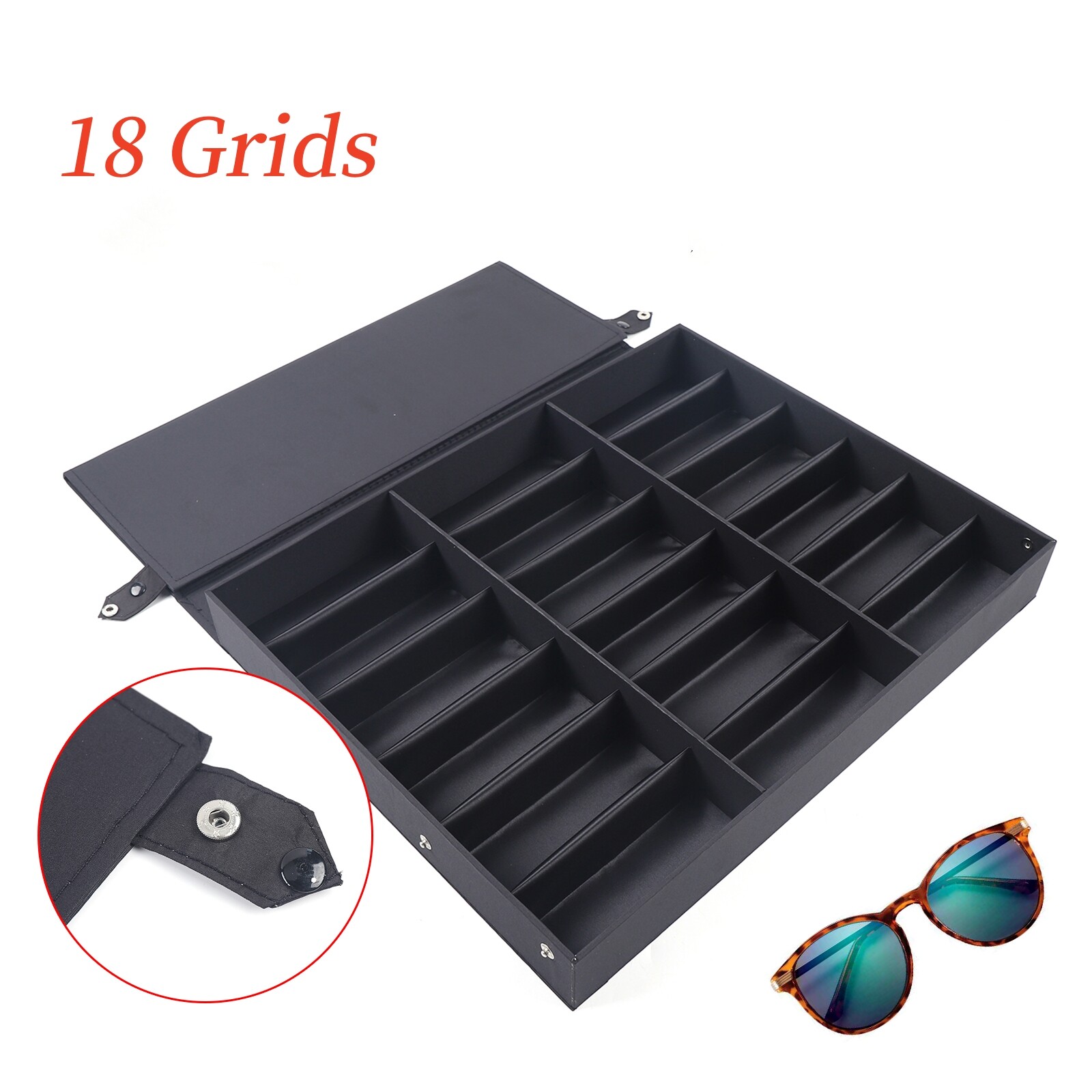 18 Grids Eyeglass Sunglasses Glasses Storage Stand Display Case Box Folded Lid