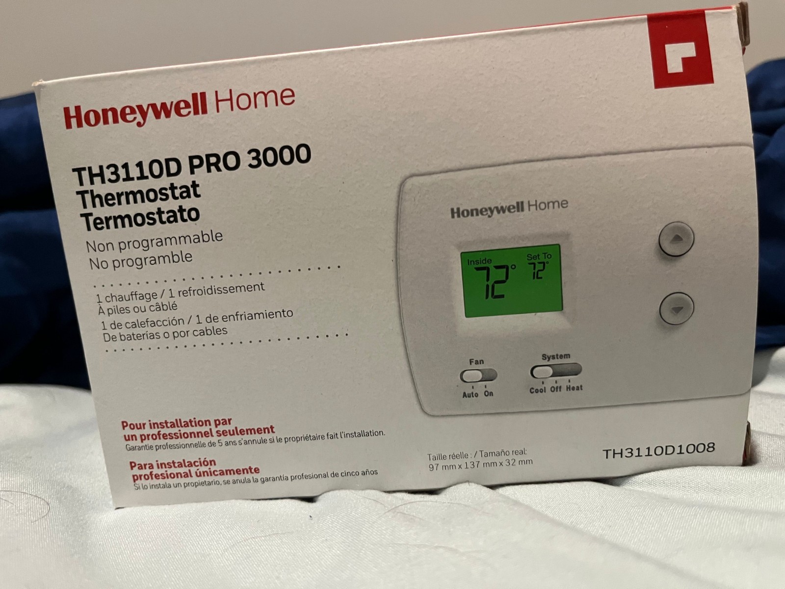 Honeywell TH3110D1008 Pro Non-Programmable Digital Thermostat, White