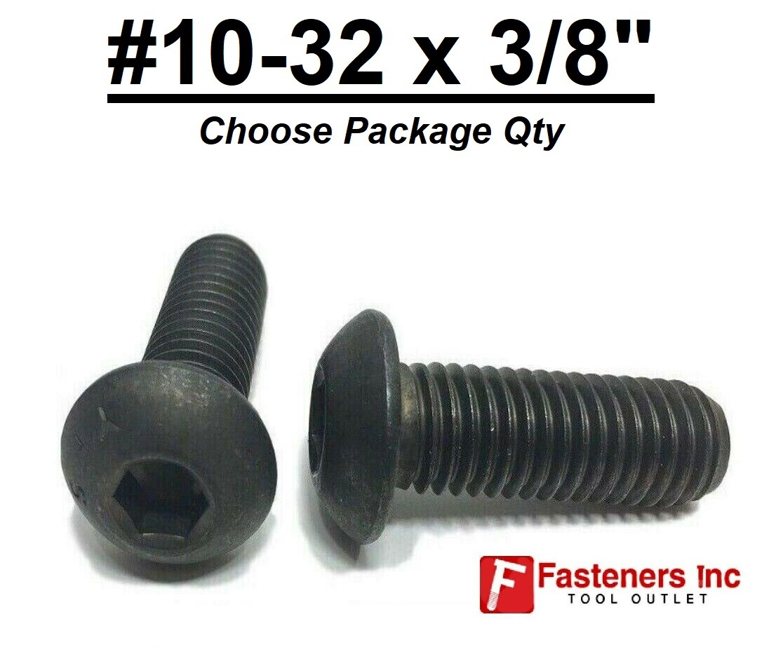10-32 x 3/8" Button Socket Head Cap Screws Allen Hex Black Oxide Alloy Steel