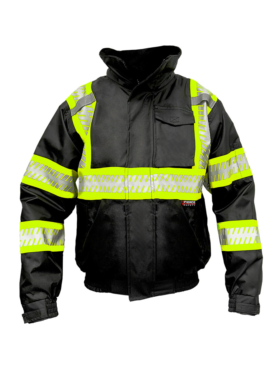 Fierce Safety Hi Vis Bomber Jacket with Fleece - ANSI Class 1