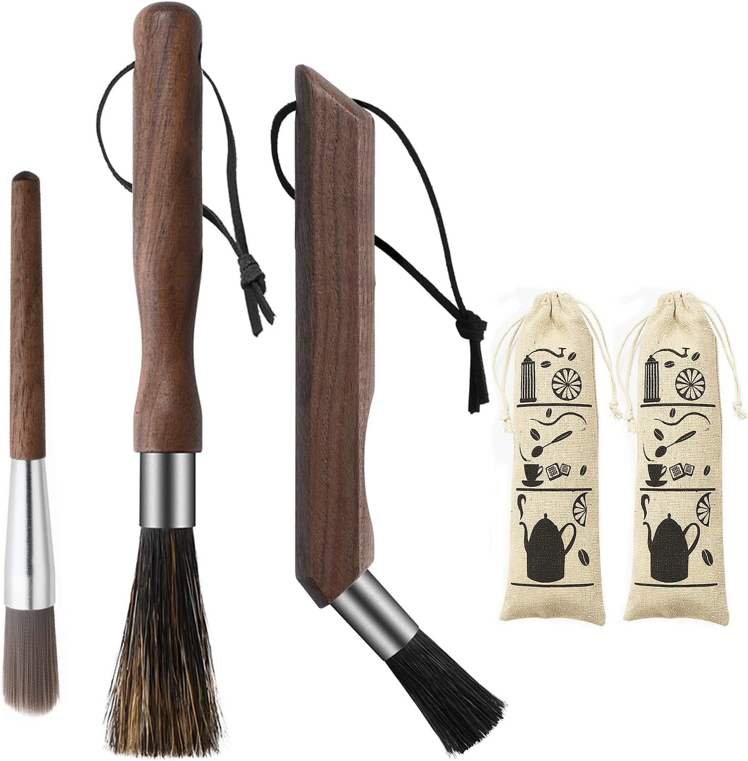 3PCS Professional Coffee Brush, Coffee Grinder Brush Set, Natural Boar Bristles