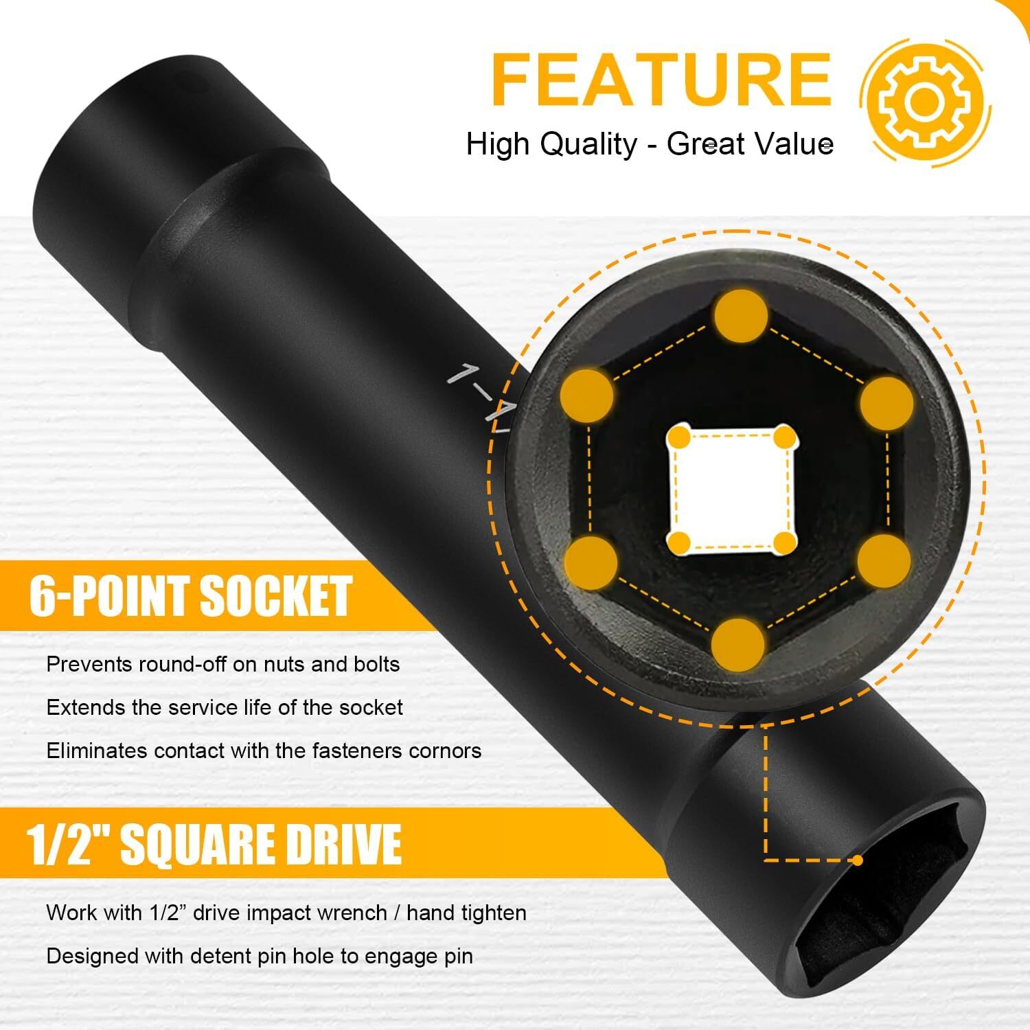 1/2 Inch Drive Heavy Duty Extra-Deep Length Impact Socket Set with Storage Case