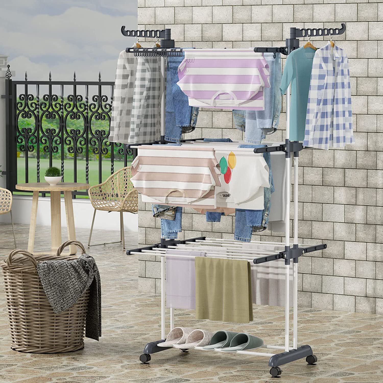 Heavy Duty Laundry Clothes Drying Rack Portable Folding Rolling Dryer Hanger US