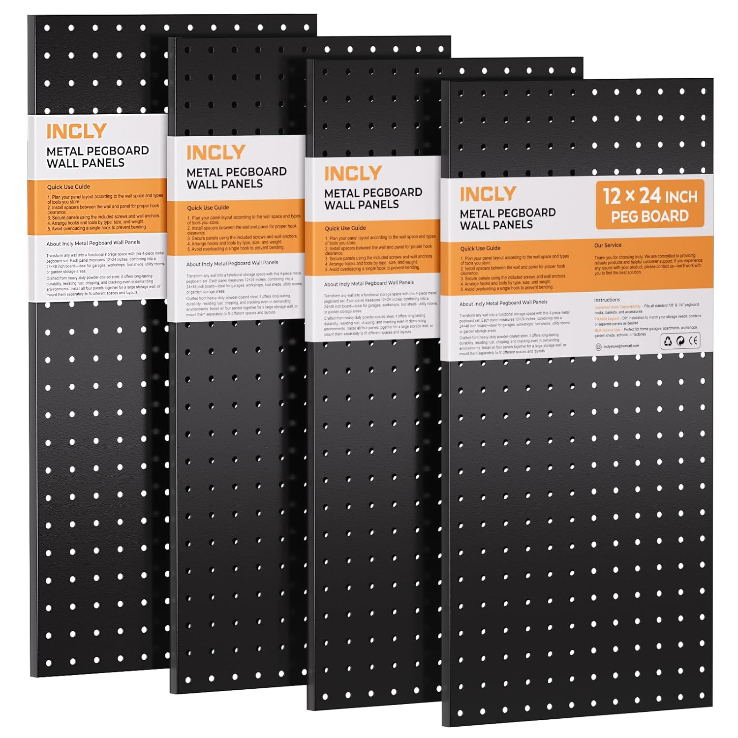 4 Pack 12"x24" Upgrade Thicker Heavy Duty Metal Peg Board | Pegboard Wall Organi