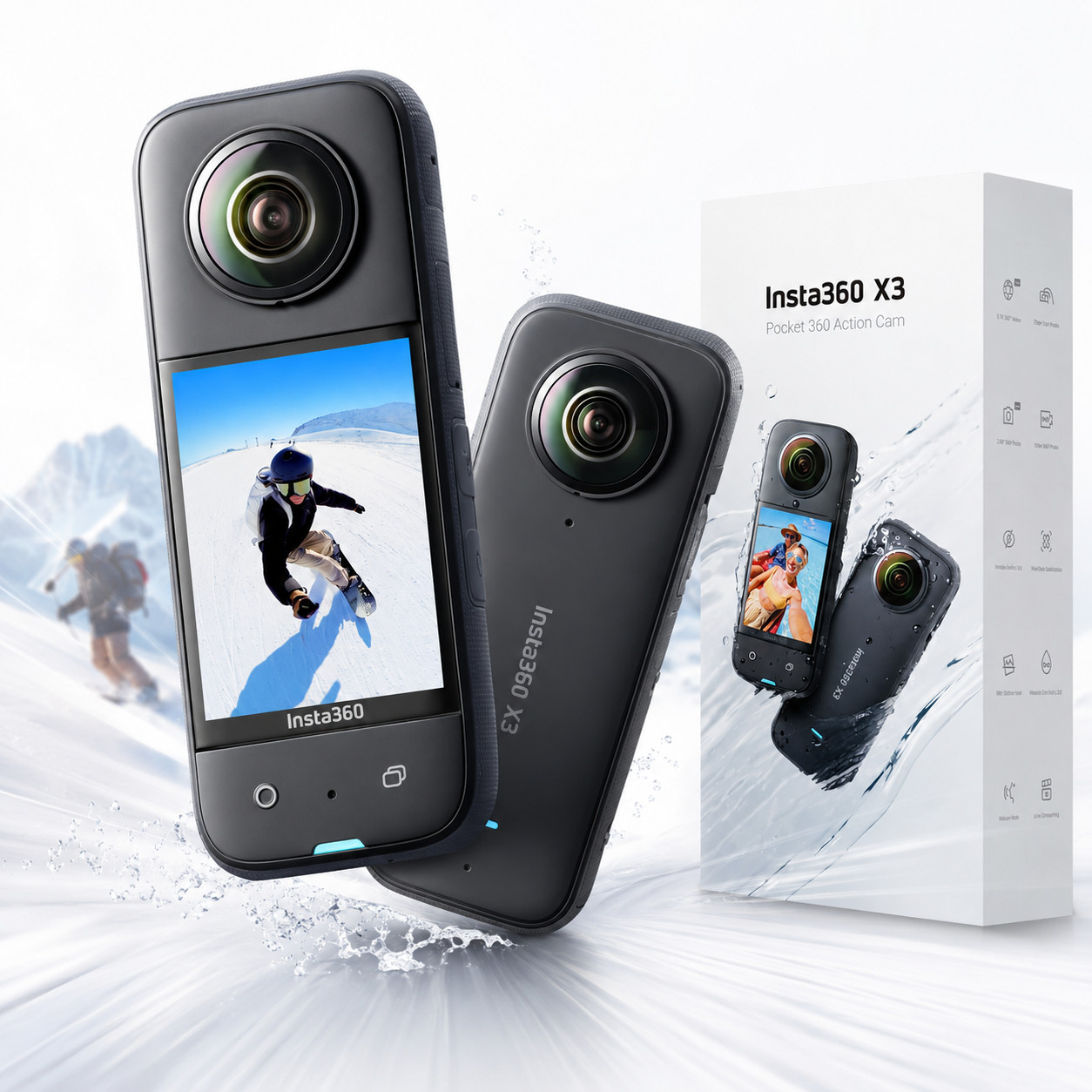 Insta360 X3 5.7K 360 AI Action Camera Waterproof 4K HDR Video 72MP Photo Vlog