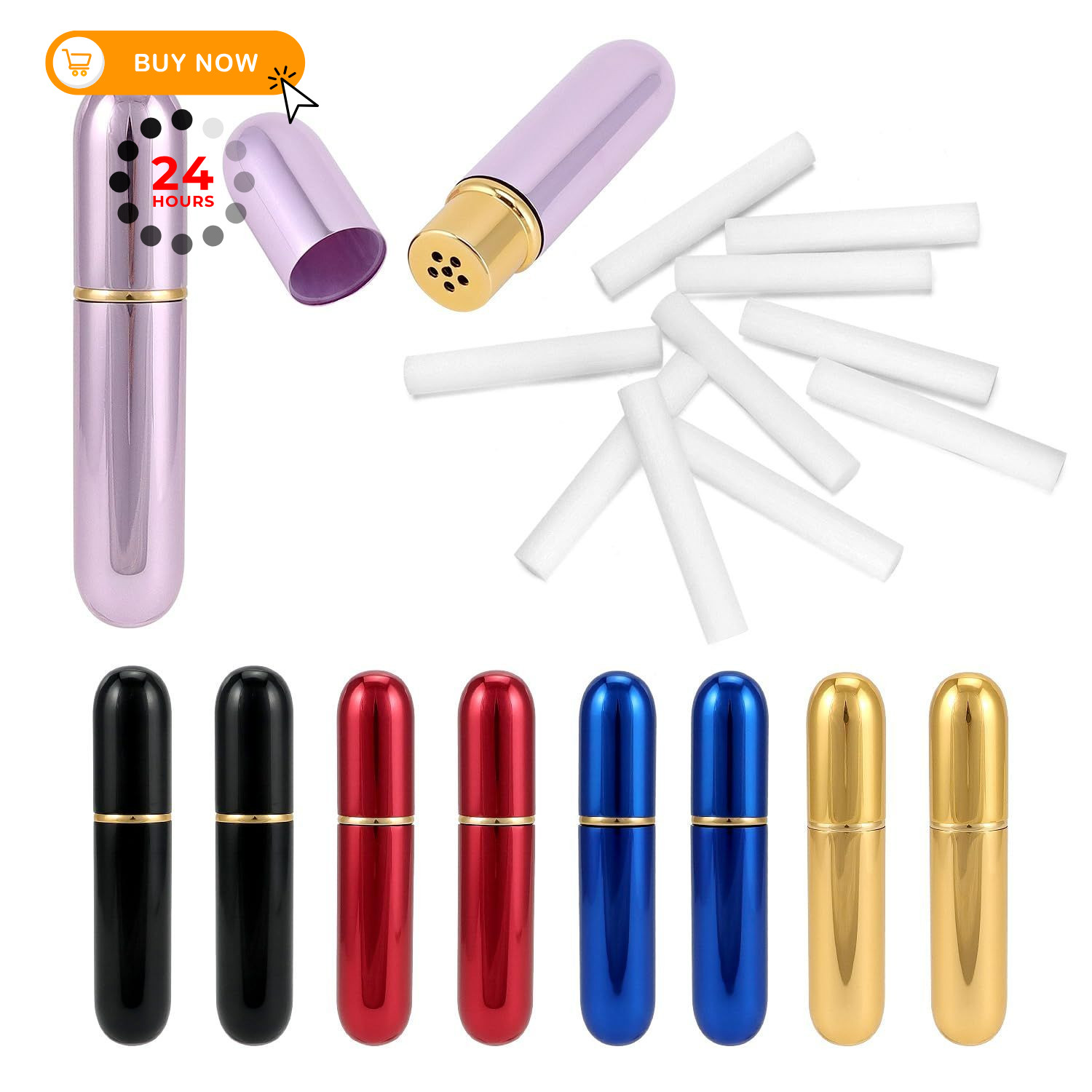 QWORK 10 Pack Aluminum Aromatherapy Essential Red, Blue, Pink, Black, Gold