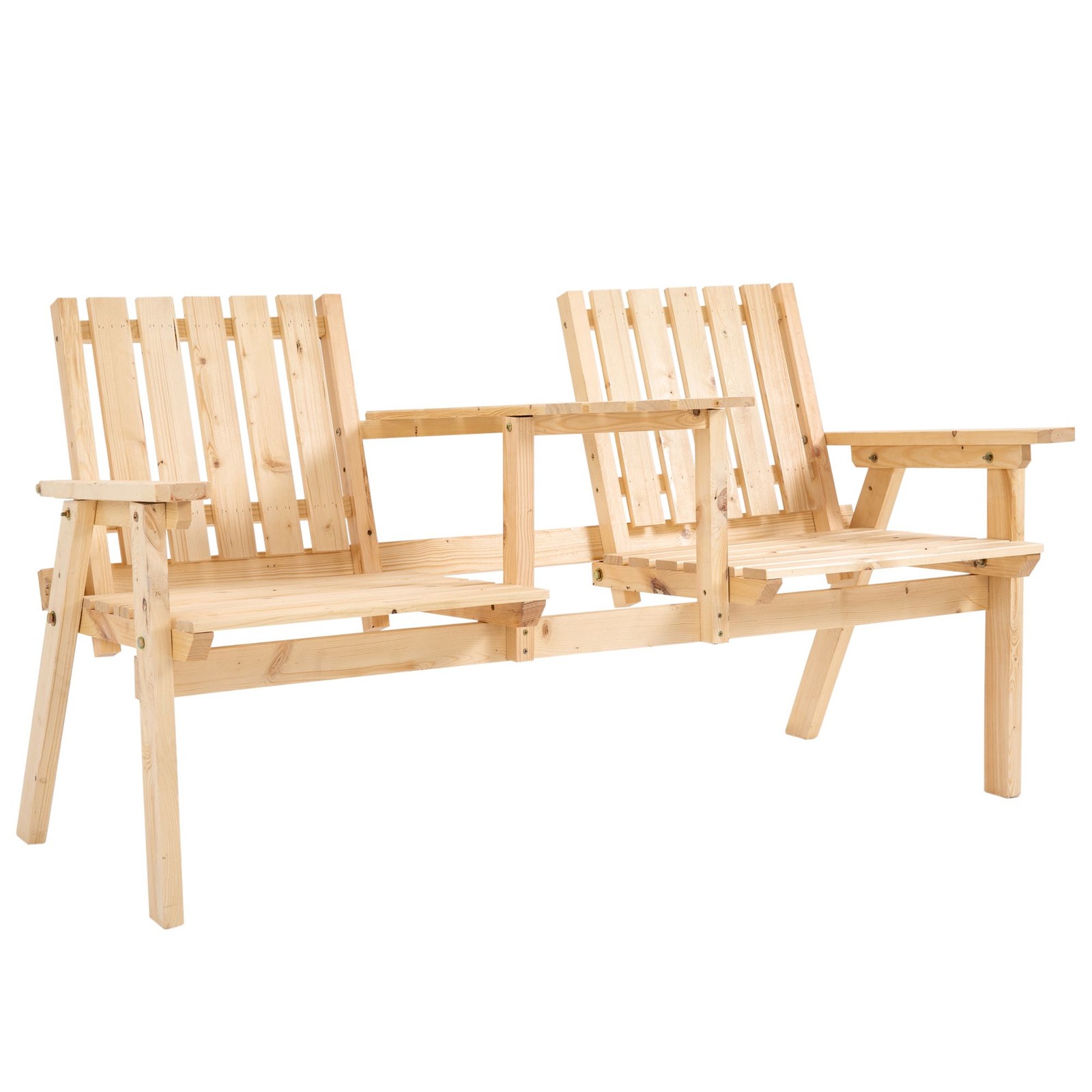 Natural Fir Patio Loveseat with Slatted Seating & 1.75" Umbrella Hole